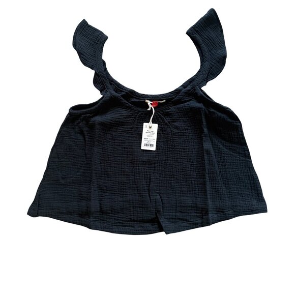 Marine Layer Jude Flutter Sleeve Tank Black Medium 100% Cotton Summer 2022 Light - Picture 1 of 4